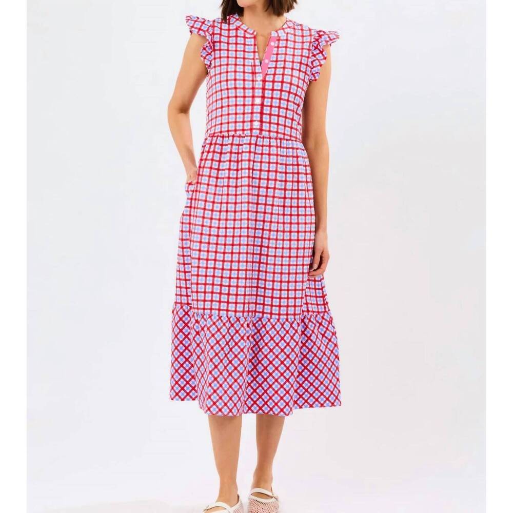 NEW MARY SQUARE riley dress in red & blue gingham